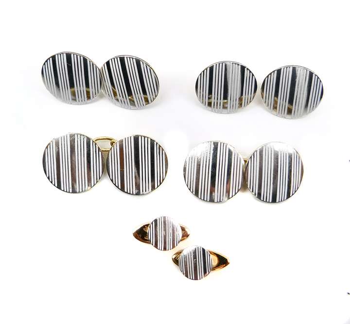 Early 20th century white enamel and gold gentleman's dress set, comprising pair of cufflinks, four buttons and two studs